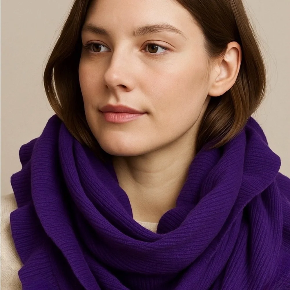 Purple Infinity Scarf Ruffled Edge Elegant Chic Cozy Warm Winter Cottagecore